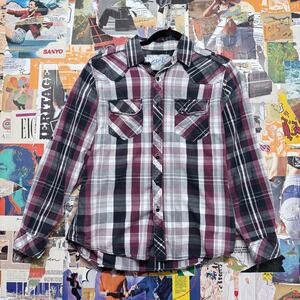 Plaid Long Sleeve Western Shirt Mens Medium Red Black White Button Down